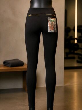 High-Waist Black Jeggings with Gold Back Zip Accents